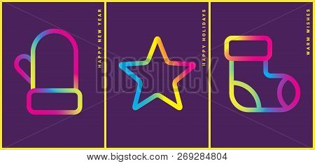 Winter Holidays Greeting Card With Colorful Gradient Pictograms. Happy New Year. Modern Design Templ