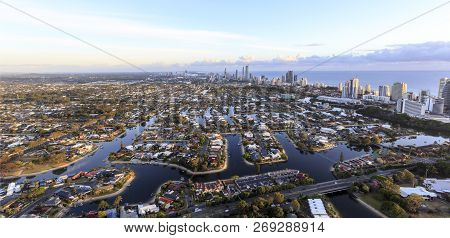 Superb Clear View Towards Broadbeach And Surfers Paradise In The Gold Coast At Sunrise From A Hot Ai
