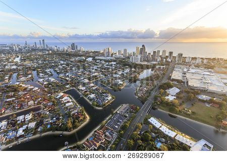 Superb Clear View Towards Broadbeach And Surfers Paradise In The Gold Coast At Sunrise From A Hot Ai