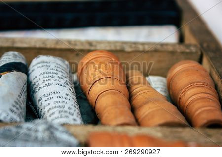 Varanasi India November 10, 2018 Closeup Of Chillums Sold In A Shop Located Near The Ghats Of Varana