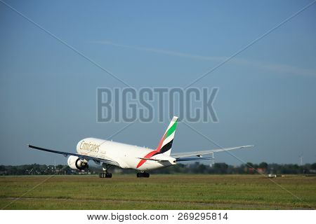 Amsterdam, The Netherlands - June 9th 2016: A6-efj Emirates Boeing 777-f1h, Departing From Polderbaa