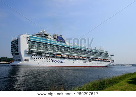 Velsen, The Netherlands - May 29th, 2018: Azura P & O Cruises On North Sea Canal Towards Amsterdam