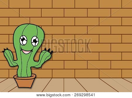 Cactus Front Of A Brick Wall Illustration Background