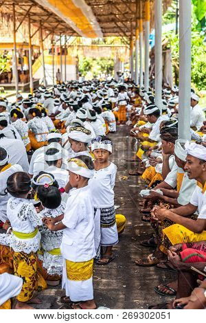 Bali, Indonesia - October 9, 2018: Balinese Boy In Traditional Clothes On Culture Ceremony, Ubud, Gi