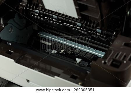 Open Modern New Printer Concept. Loading New Toner Catridge Into Printer