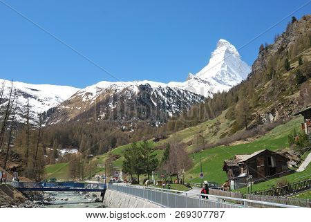 View Of Zermatt Valley, With The Matterhorn, Switzerland. April 2012