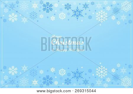 Merry Christmas. Cute Snowflakes On Blue Background.