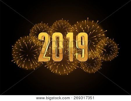 Happy New Year 2019 Celebration Fireworks Background Vector Illustration