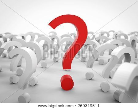 3d Rendering Red Question Mark With White Question Marks On White Background
