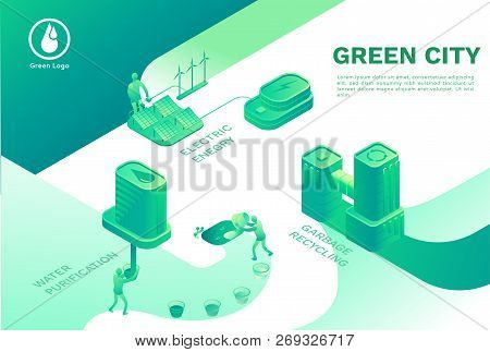 Green Eco City With Smart Technologies Concept, Landing Page Tem
