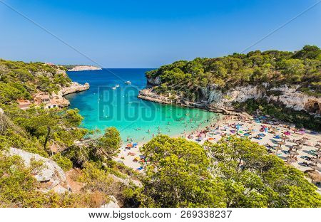 Beautiful Beach Bay Of Cala Llombards, Majorca Spain, Mediterranean Sea