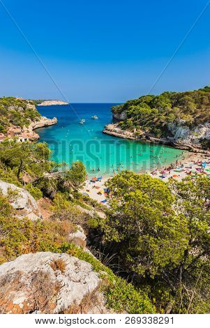 View Of Cala Llombards Beach Bay At Beautiful Seaside On Majorca Island, Spain