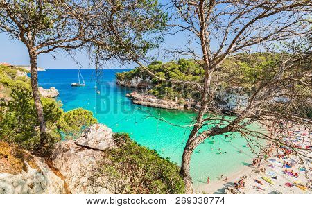 Idyllic Bay Of Cala Llombards Beach, Majorca Island, Spain Mediterranean Sea