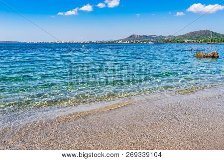 Summer Holiday At The Beach Cala Sa Marjal, Es Ribells On Majorca Island, Spain Mediterranean Sea, B