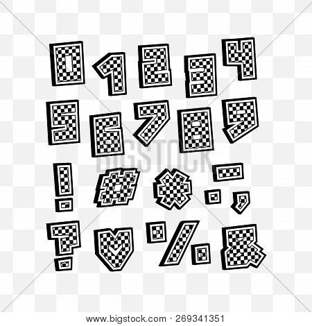 Alphabet Chessboard Design. Numbers And Punctuation Marks. Eps 10