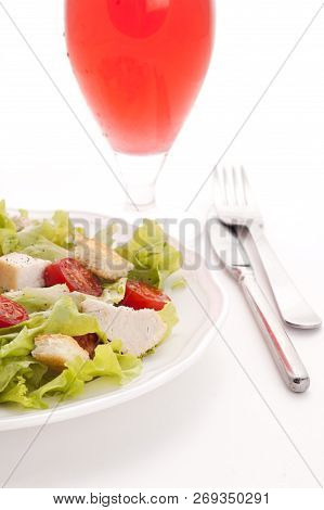 Plate Of Salad With Chicken Breast And Cruotons