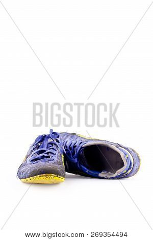 Old  Football Shoes Damaged On White Background Futsal Sportware Object Isolated