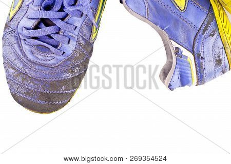 Old Futsal Shoes On White Background Football Sportware Object Isolated