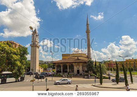 Tirana, Albania- 01 July 2014: Hadji Ethem Bey Mosque, 18th-century Mosque Located In The Center Of 