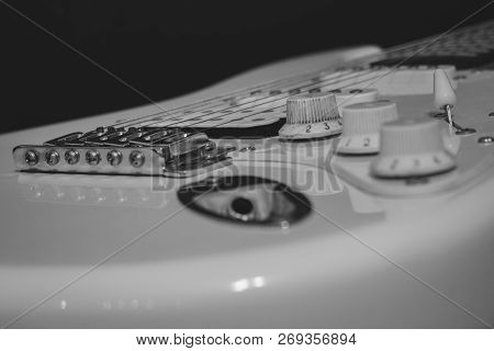 Black White Rock Music Concept, Solo Electric Lead Guitar With Bridge, Strings, Volume And Tone Cont