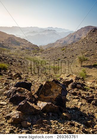View of Al Hajar mountains in the emirate of Fujairah, UAE