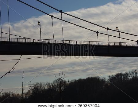 Cable-stayed Bridge Across The Teterev River In The Background Of Clouds