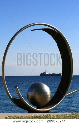 Limassol, Cyprus, November 16th, 2018: Frozen Wave Sculpture By Victor Bonato On The Molos Promenade