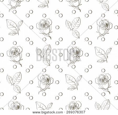Seamless Pattern With Roses. Black And White Design. Vector Illustration