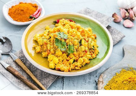 Delicious Homemade Vegetarian Couscous With Tomatoes, Carrots, Zucchini