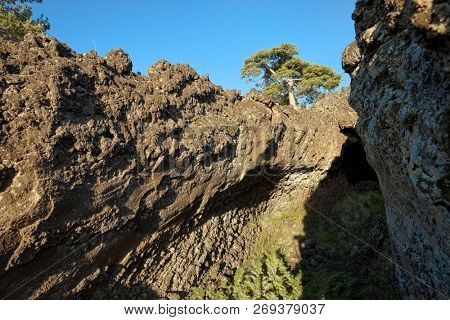 lava tube formed by volcanic activity in Etna Park, Sicily