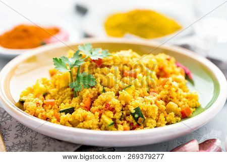 Delicious Homemade Vegetarian Couscous With Tomatoes, Carrots, Zucchini