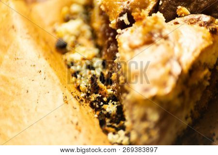 Closeup On A Crumb Cake Stuffed With Strawberry Marmalade
