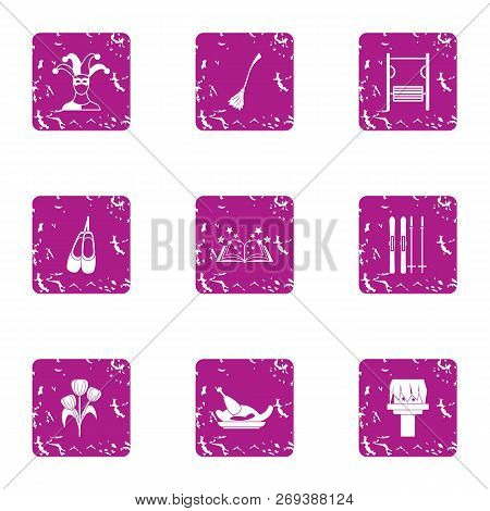 Buffoonery Icons Set. Grunge Set Of 9 Buffoonery Icons For Web Isolated On White Background