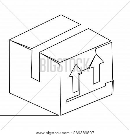 One Continuous Line Carton Package Box Vector Line Icon Isolated On White Background Delivery Box Ve