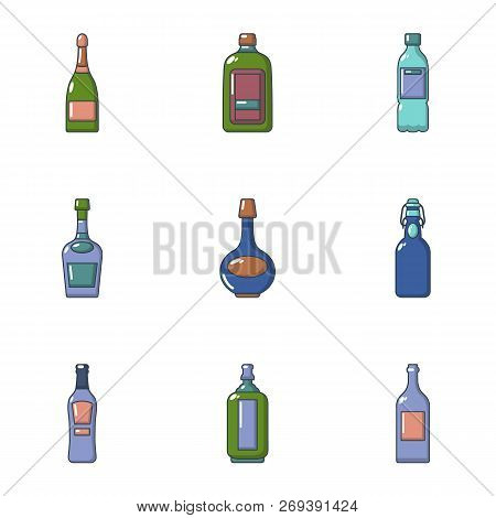 Alcohol Flask Icons Set. Cartoon Set Of 9 Alcohol Flask Icons For Web Isolated On White Background