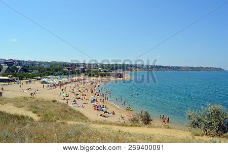Sevastopol, Crimea - July, 2018: Beach In The Village Of Uchkuevka
