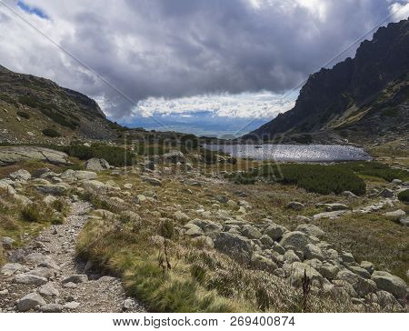 Pleso Nad Skokom, Beautiful Mountain Lake In Mlynicka Dolina Valley With Footpath Trail In High Tatr