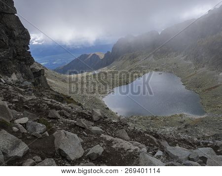 Nizne Wahlenbergovo Pleso Mountain Lake In Furkotska Dolina View From Bystre Sedlo Pass In High Tatr