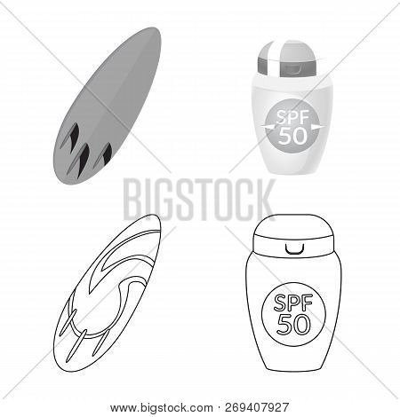 Vector Illustration Of Equipment And Swimming Sign. Set Of Equipment And Activity Vector Icon For St