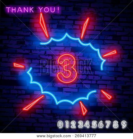 Number Three Symbol Neon Sign Vector. Third, Number Three Template Neon Icon, Light Banner, Neon Sig