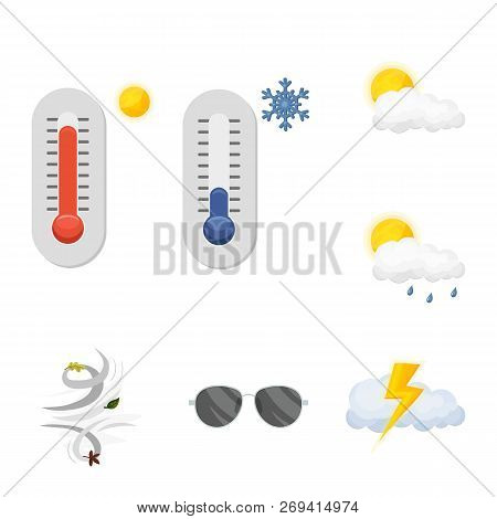 Vector Design Of Weather And Climate Symbol. Set Of Weather And Cloud Stock Vector Illustration.