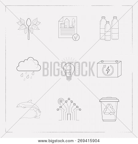 Set Of Ecological Icons Line Style Symbols With Reduce Waste, Eia Approved, Plastic Bottles And Othe