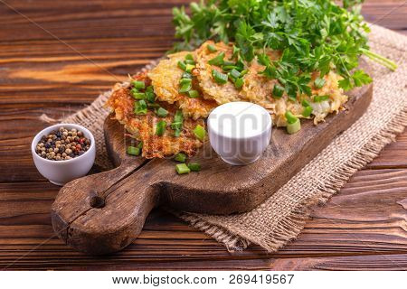 Homemade Traditional Potato Pancakes Or Latke Hanukkah Celebration Food