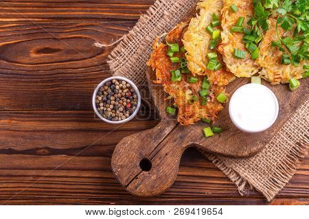 Homemade Traditional Potato Pancakes Or Latke Hanukkah Celebration Food