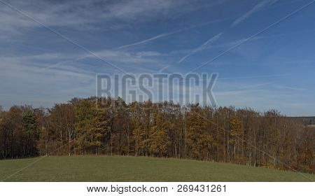 Meadows And Forest Over Pitin Town In Moravia Region Near Slovakia Border