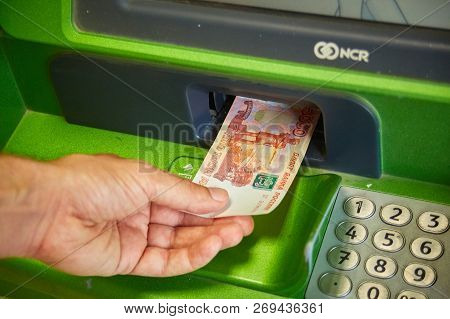 Syzran, Russia - June 20 , 2018: Finance, Money, Bank And People Concept - Close Up Of Hand Taking R