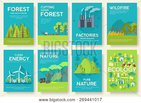 Ecology Information Cards Set. Ecological Template Of Flyear, Magazines, Posters, Book Cover, Banner