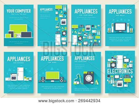 Home Appliances Cards Set. Electronics Template Of Flyear, Magazines, Posters, Book Cover, Banners. 