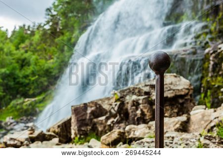 Svandalsfossen In Norway, Waterfall In Norwegian Mountains. National Tourist Ryfylke Route.