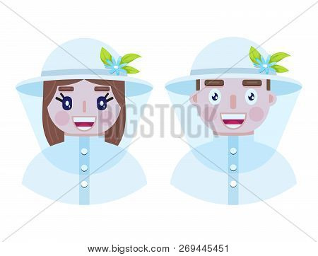 Happy And Cheerful Beekepers In Protective Clothes On White Background.vector Illustration.